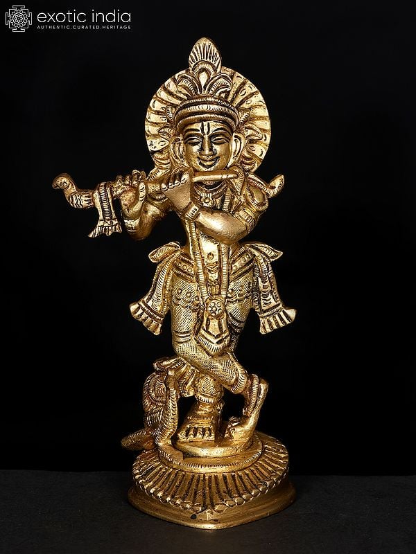 6" Small Fluting Lord Krishna | Brass Statue