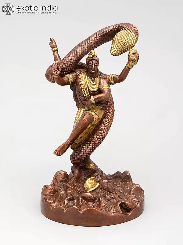 6" Small Dancing Lord Shiva with Vasuki Naag | Brass Statue