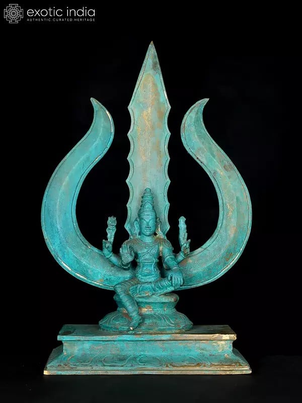 12" Blessing Lord Shiva Seated on Trident | Bronze Statue