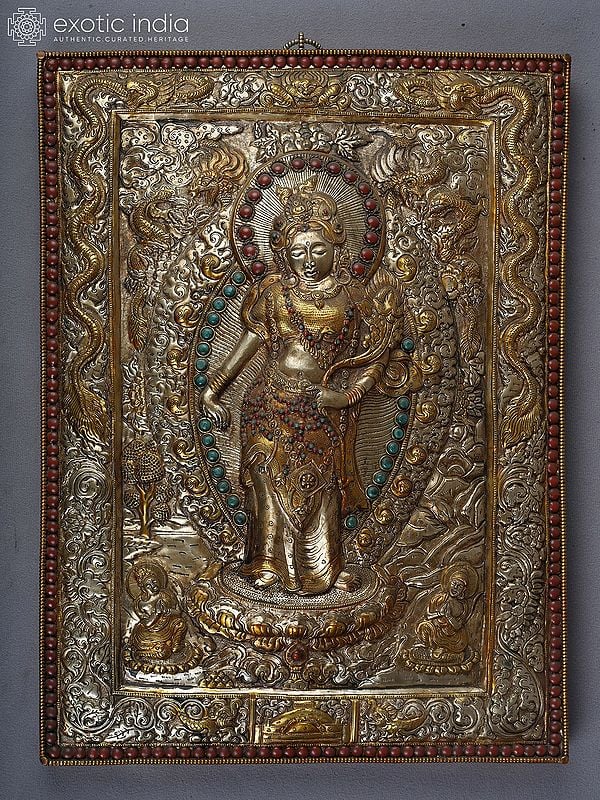 16" Divine Shadakshari Lokeshvara Wall Hanging Frame In Copper Gold And Silver Plated