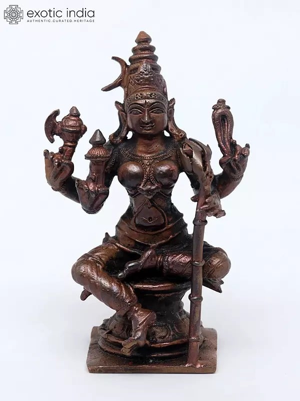 3" Small Sitting Goddess Rajarajeshvari | Copper Statue