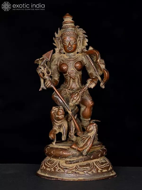 6" Small Mahishasuramardini (Goddess Durga) | Copper Statue