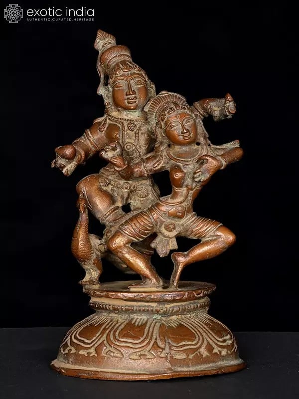 6" Small Dancing Radha Krishna | Copper Statue