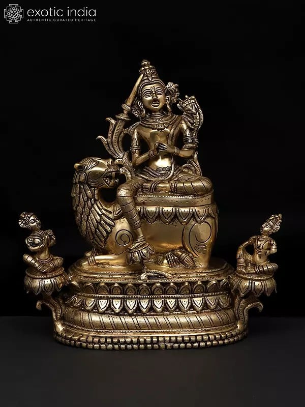 15" Brass Goddess Tara Seated on Lion | Buddhist Statue