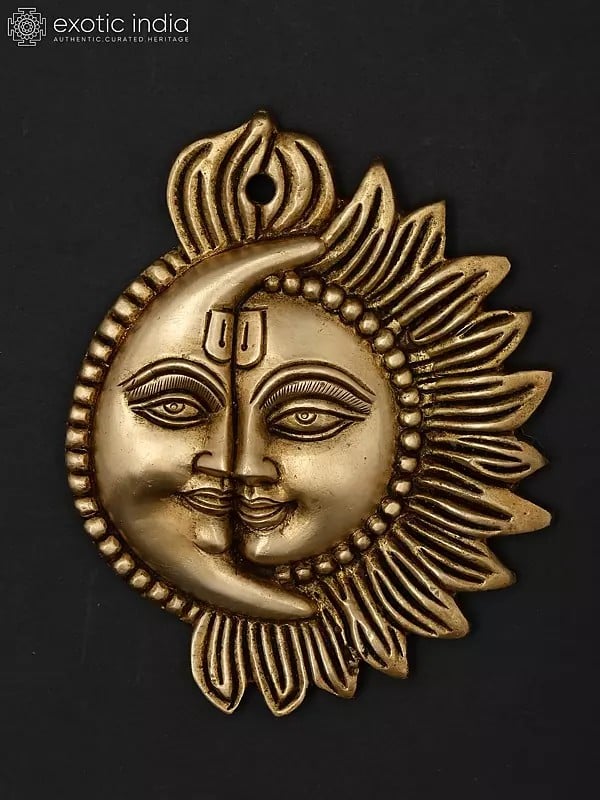 5" Small Wall Hanging Half Sun and Half Moon in Brass