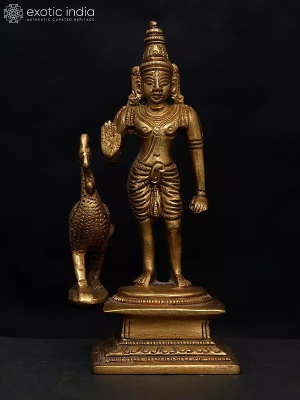 5" Small Blessing Lord Murugan (Karttikeya) | Brass Statue