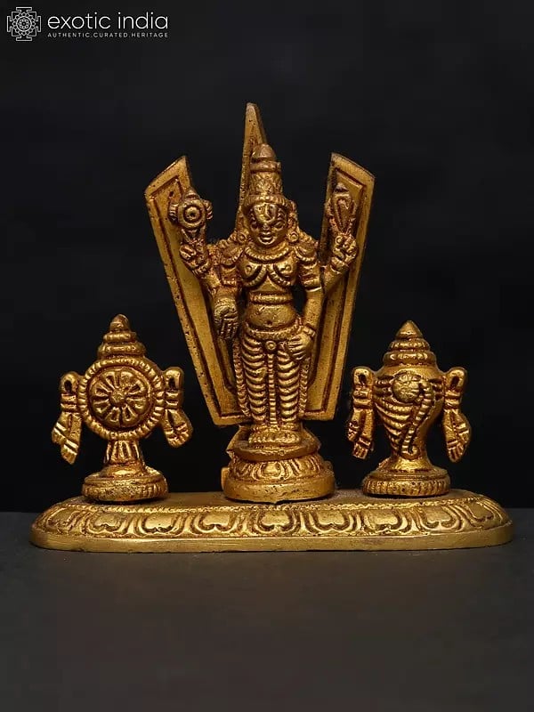 4" Small Tirupati Balaji (Venkateshvara) with Vaishnava Symbols | Brass Statue