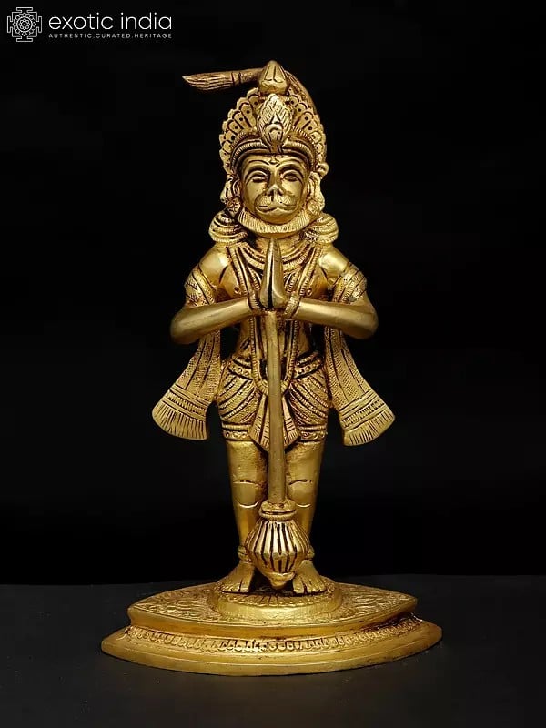 9" Standing Lord Hanuman in Namaskar Mudra | Brass Statue