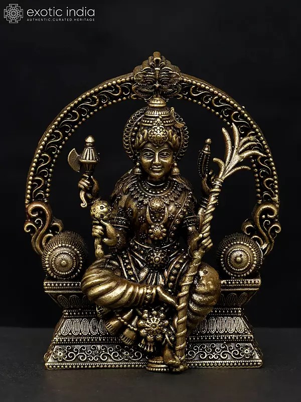 4" Small Superfine Goddess Rajarajeshvari Seated on Kirtimukha Throne | Brass Statue