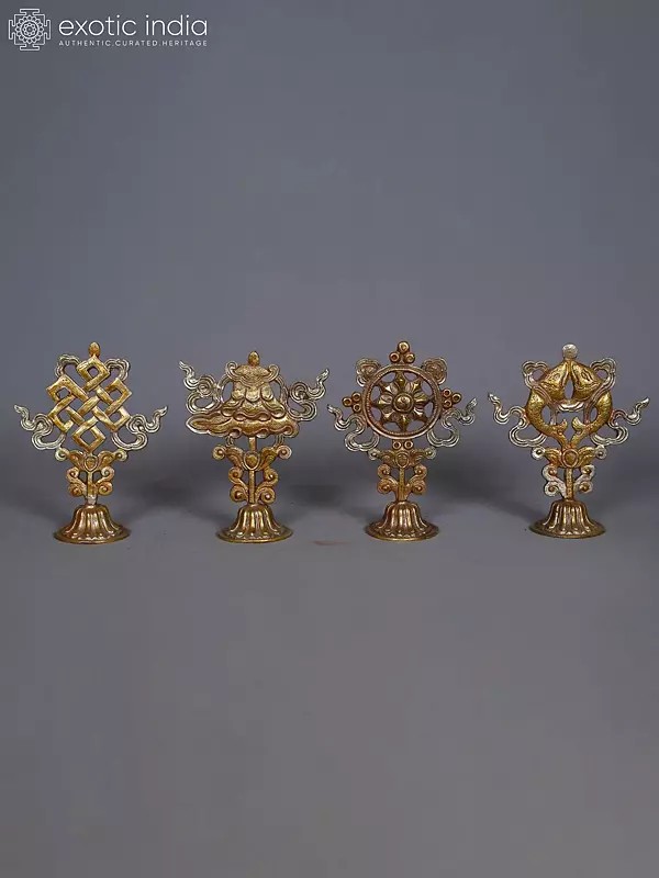 7" Ashtamangala Symbols - (Set Of 8) In Copper Gold And Silver Plated