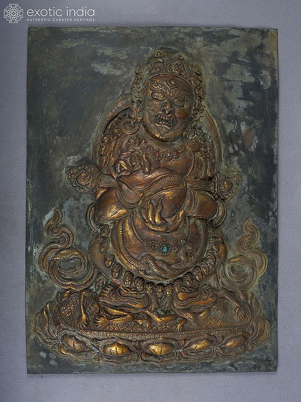 16" Tibetan Mahakala Wall Hanging Frame In Copper Gold And Silver Plated