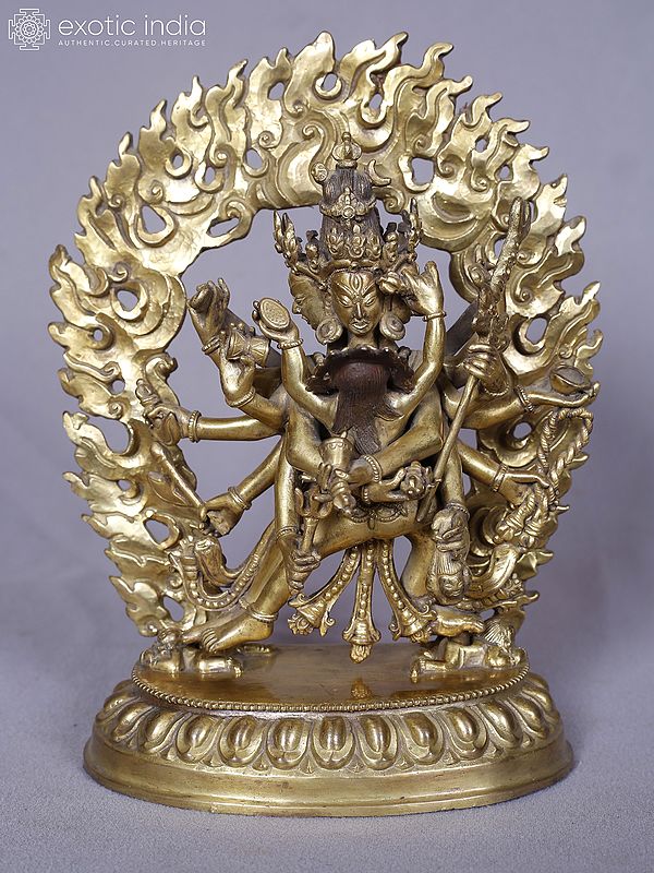 8" Copper Gold Plated Tibetan Buddhist Vajra Shakti Statue From Nepal