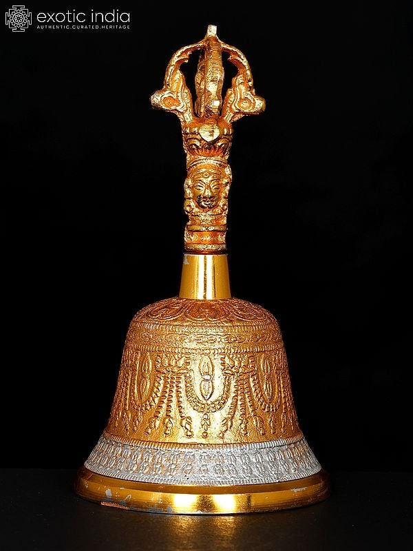 6" Buddhist Dorje Bell in Brass with Gold Plating