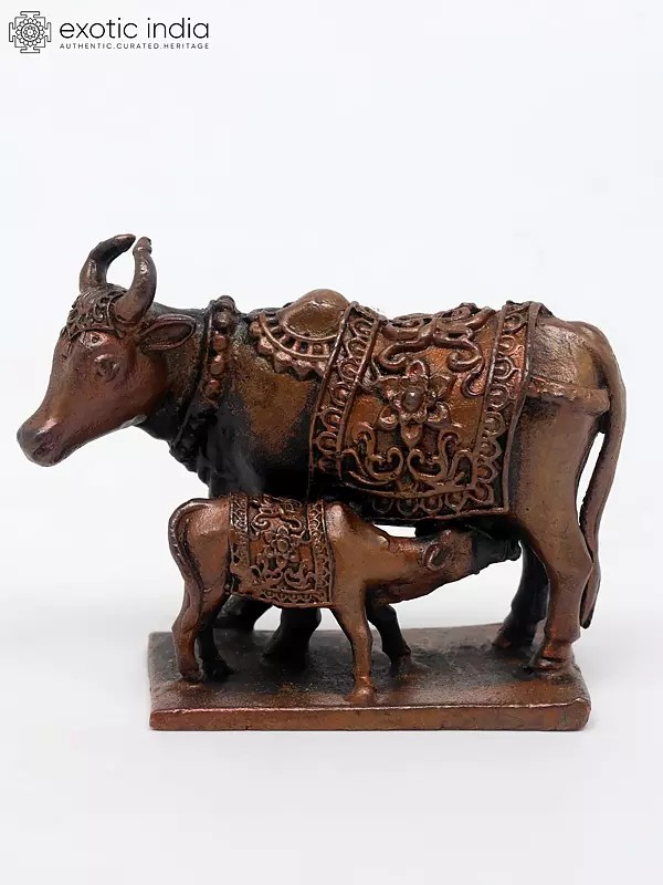 Kamadhenu with Calf Copper Statue