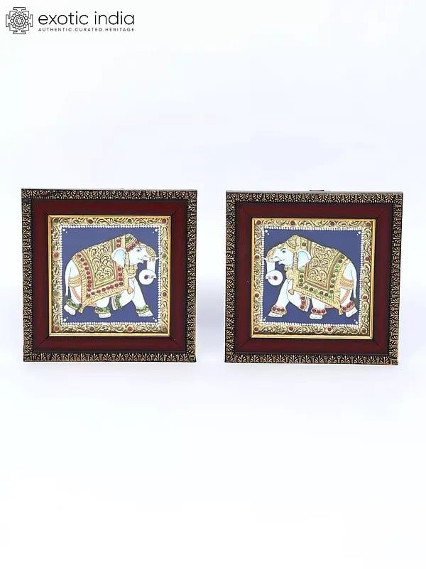 Pair of Elephant Tanjore Painting with Frame