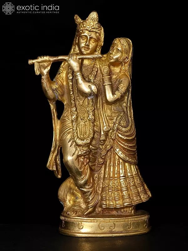 8" Radha Krishna Brass Idol | Handmade | Made In India