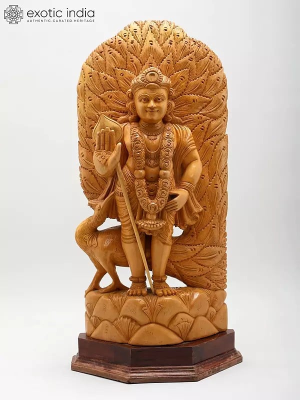 Bhagawan Karttikeya White Cedar Wood Idol from Trivandrum (Kerala)