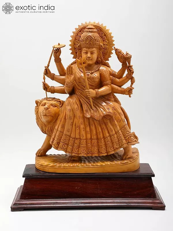 Goddess Durga White Cedar Wood Idol from Trivandrum (Kerala)