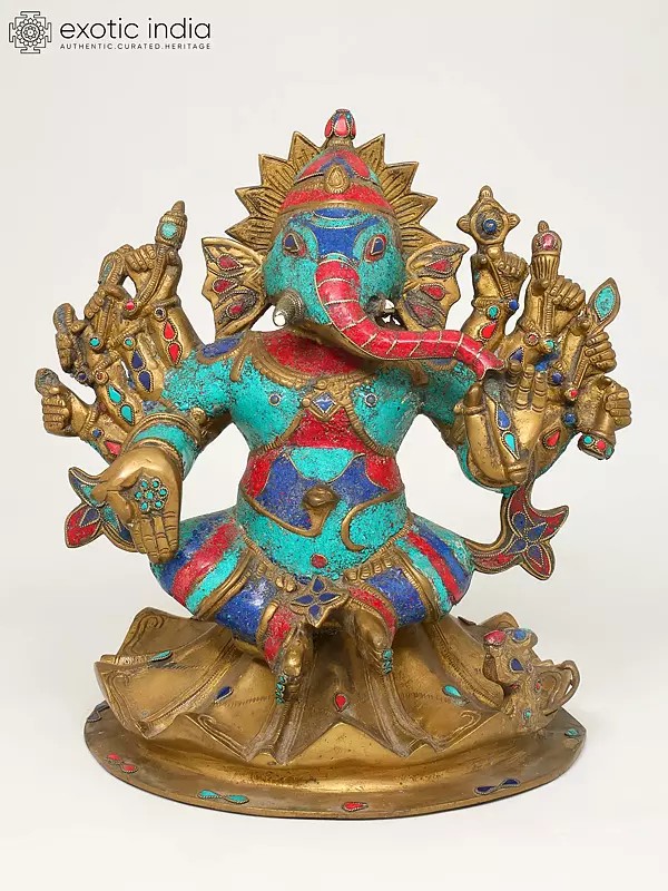 11" Dashabhujadhari Yoddha Ganesha In Brass | Handmade | Made In India