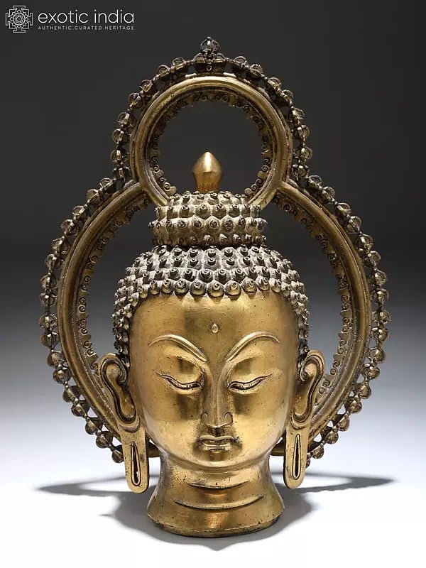 10" Buddha Head from Nepal – Tibetan Brass Sculpture for Spiritual Decor - Handmade in India