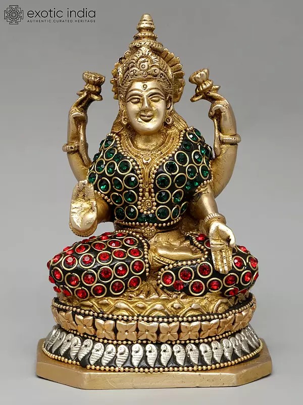 5" Goddess Lakshmi Statue in Brass | Handmade | Made In India