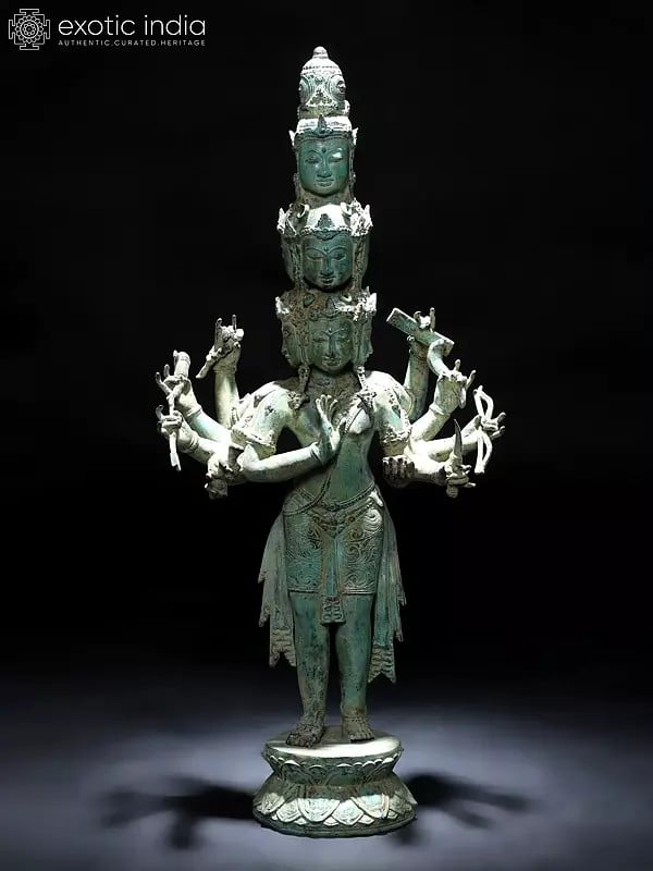 31" Bodhisattva Avalokiteshvara, Coppery Finish In Brass | Handmade | Made In India