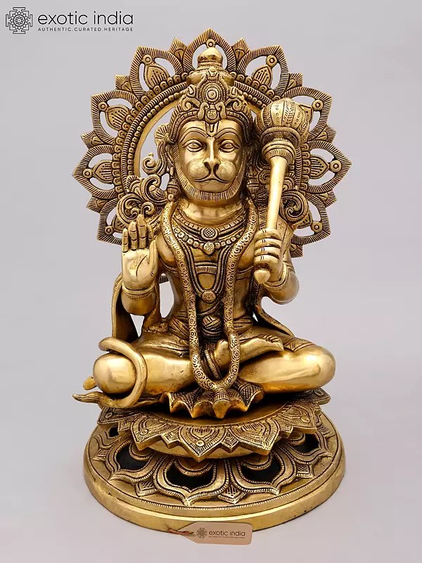 18" Pawan Putra Lord Hanuman Seated on Throne in Blessing Gesture