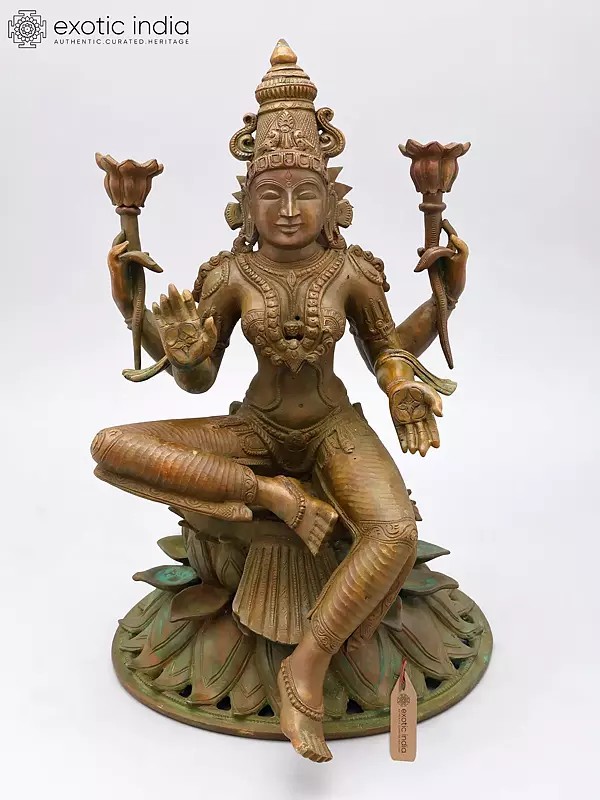 15" Premium Bronze Lakshmi Idol – Handcrafted Hindu Goddess Statue