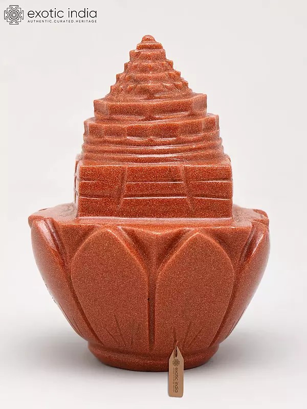2" Small Shri Yantra Meru Pyramid with Lotus Base for Wealth and Positivity | Red Sun Gemstone