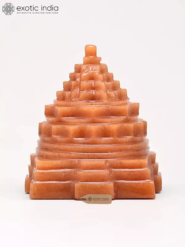 2" Small Shri Yantra Meru Sculpture for Spiritual Energy and Prosperity | Red Jade Gemstone