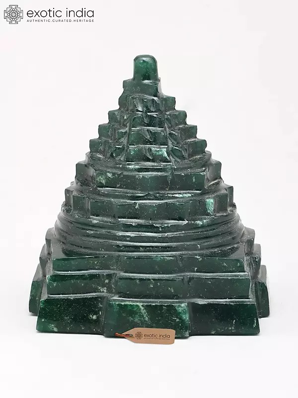 2" Small Meru Pyramid Shri Yantra for Prosperity and Vastu | Green Jade Gemstone