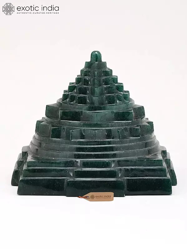 4" Small Shri Yantra (Meru Pyramid) for Wealth and Vastu Remedy | Green Jade Gemstone