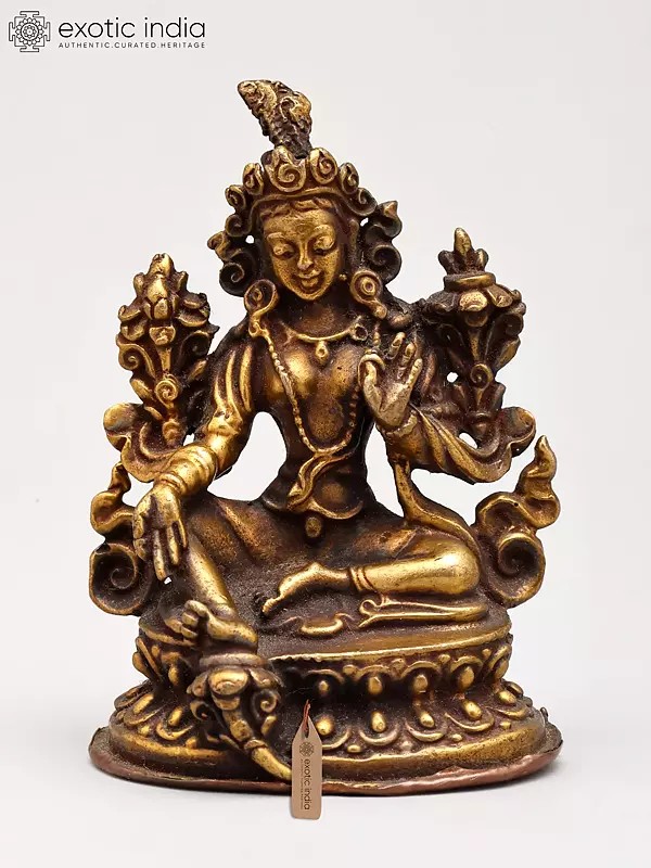 2" Small Goddess Green Tara | Copper Statue
