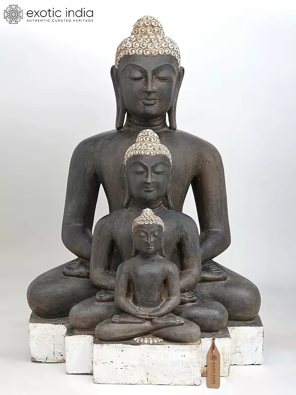 32" Large Triple Buddha Set in Meditation Gesture for Home, Garden and Spiritual Decor | Marble Sculpture | Made in India