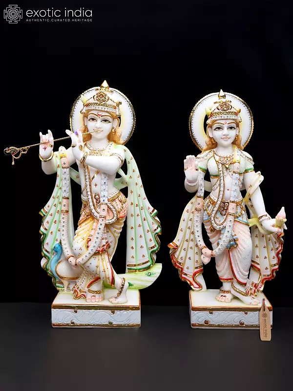 24" Standing Radha Krishna | White Marble Statues