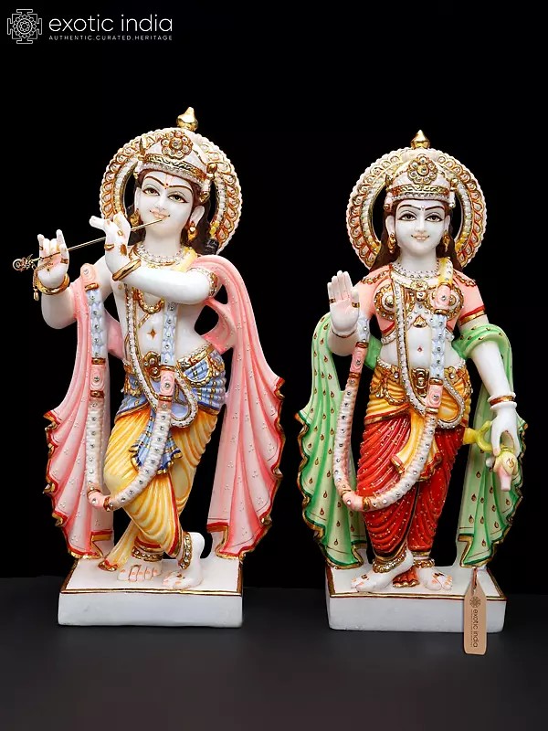21" Divine Pair of Radha Krishna Marble Statues