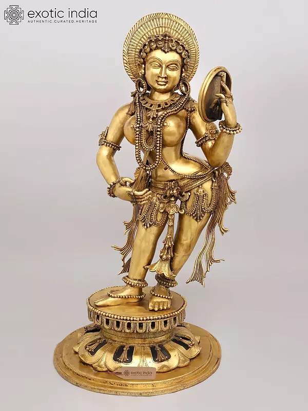 53" Large Superfine Shringar Apsara (Mirror Lady) | Hoysala Bronze