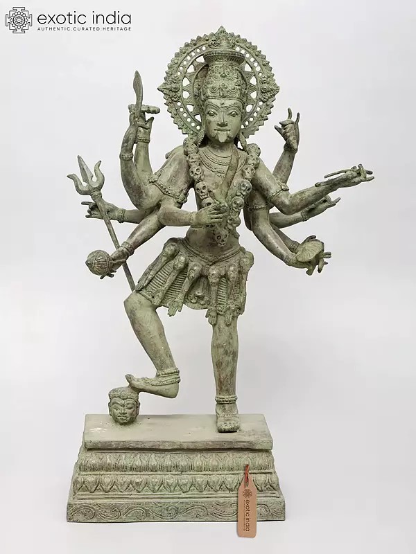 Ten Armed Goddess Kali Brass Sculpture | 24 Inch Deity