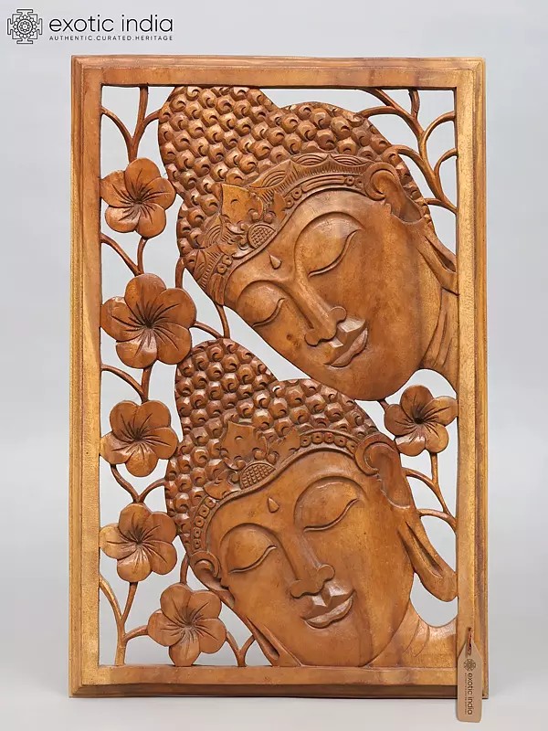 24" Lord Buddha Wood Carving Wall Hanging Frame