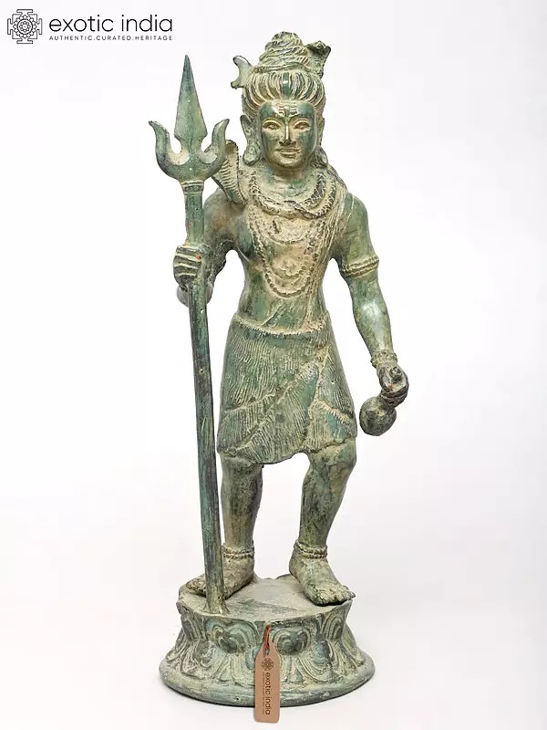 14" Standing Lord Shiva with Trident | Brass Statue