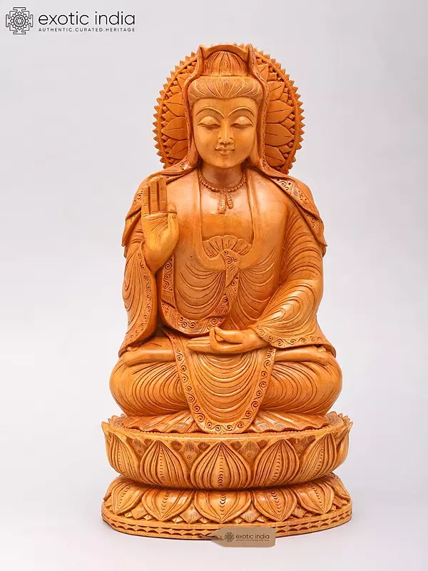Seated Buddha on Lotus Throne | Hand Carved Wooden Spiritual Figure