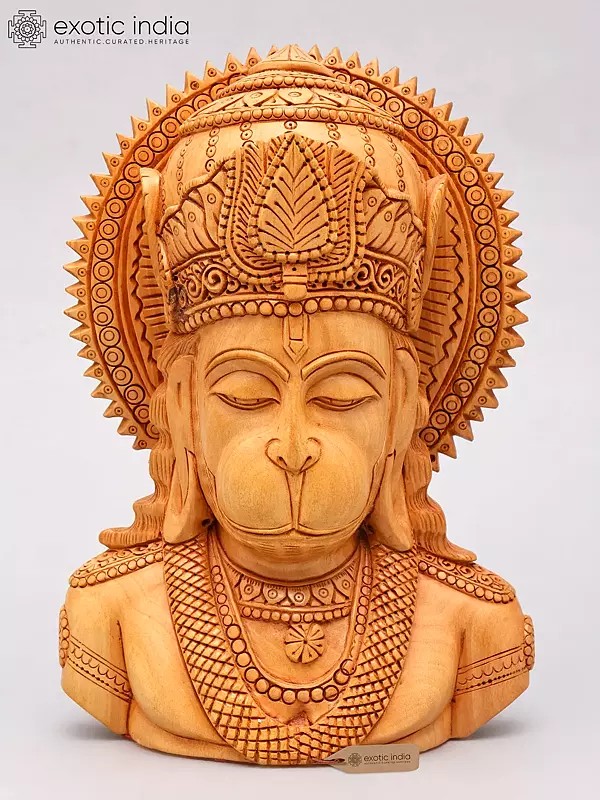 Lord Hanuman Bust Sculpture | Hand Carved Wooden Deity