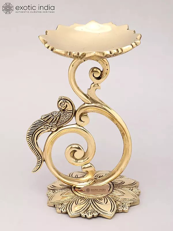 8" Designer Brass Parrot Design Diya Holder (Lamp Stand)