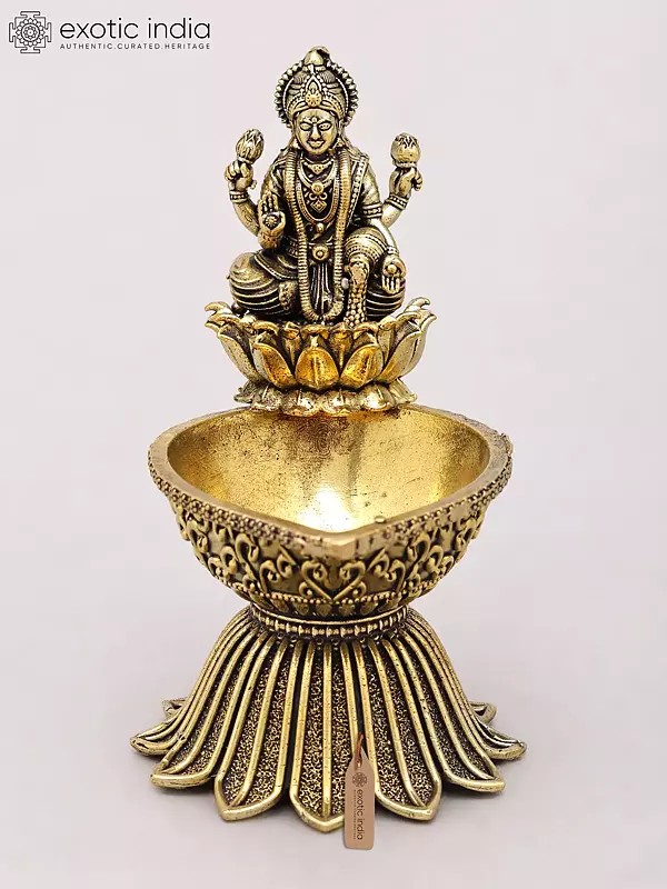 Goddess Lakshmi Brass Oil Lamp - 4 Inch