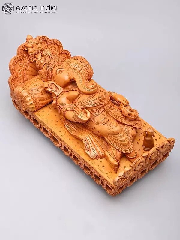20" Relaxing Lord Ganesha Wood Carved Idol