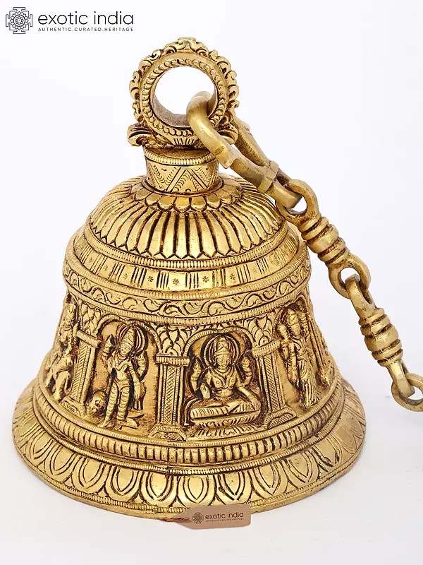 Hanging Brass Bell Depicting Ashtalakshmi - 7 inches
