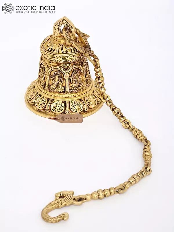 Decorative Brass Bell Featuring Goddess Lakshmi Motif