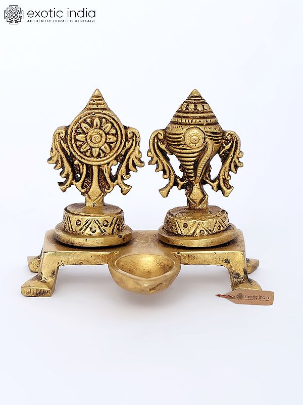 3" Small Brass Shankh Chakra Diya Lamp