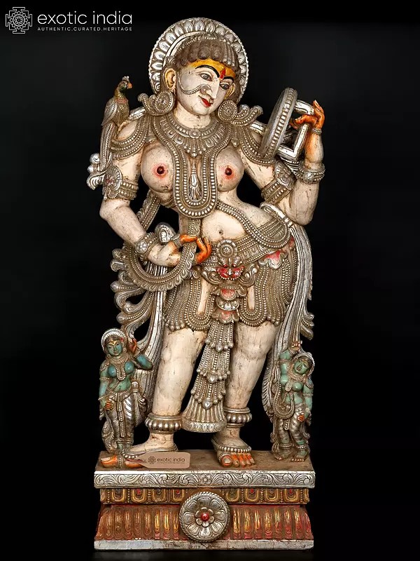 72" Huge Mirror Lady (Apsara) | Wood Carving