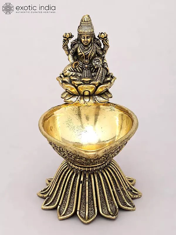 5" Superfine Brass Diya with Goddess Lakshmi